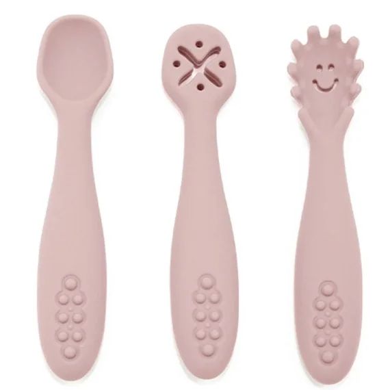 Lot De 3 Cuillères D&rsquo;apprentissage En Silicone Rose