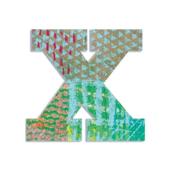 Lettre X en bois Paon