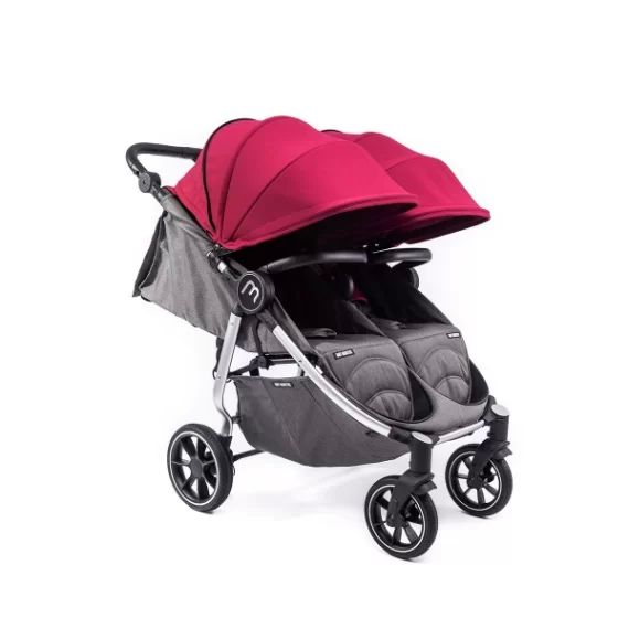 Poussette Double Baby Monsters Easy Twin 4 – Châssis Silver / Canopys Bordeaux