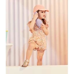 Combishort bébé fille en coton et à bretelles avec imprimé fleuri –  – Soldes