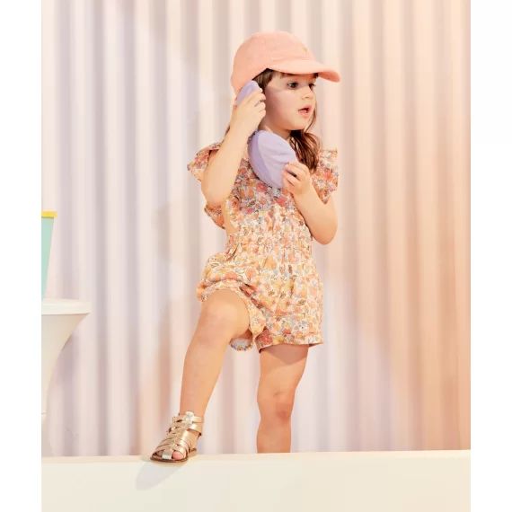 Combishort bébé fille en coton et à bretelles avec imprimé fleuri –  – Soldes