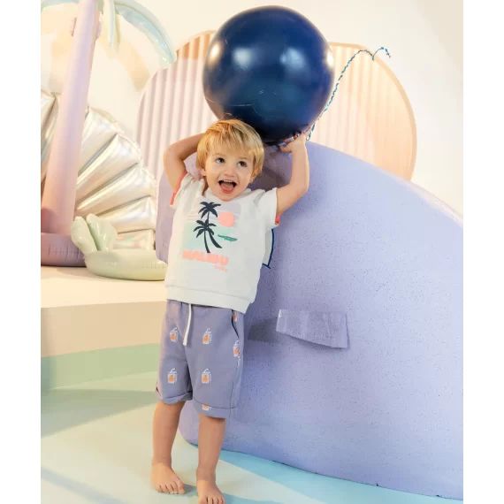 Bermuda droit bébé garçon en fibres recyclées mauve –  – Soldes