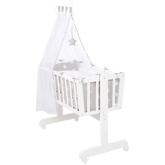 ROBA Berceau complet Little Stars à 4 roues – 40 x 90 cm – Blanc blanc