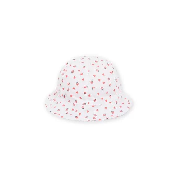 Chapeau Blanc Et Rouge À Imprimé Fraises Et Coeurs – Ecru