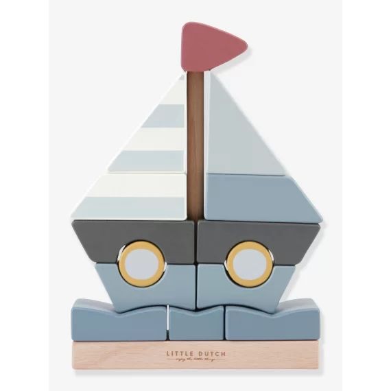 Voilier à empiler en bois – LITTLE DUTCH bleu