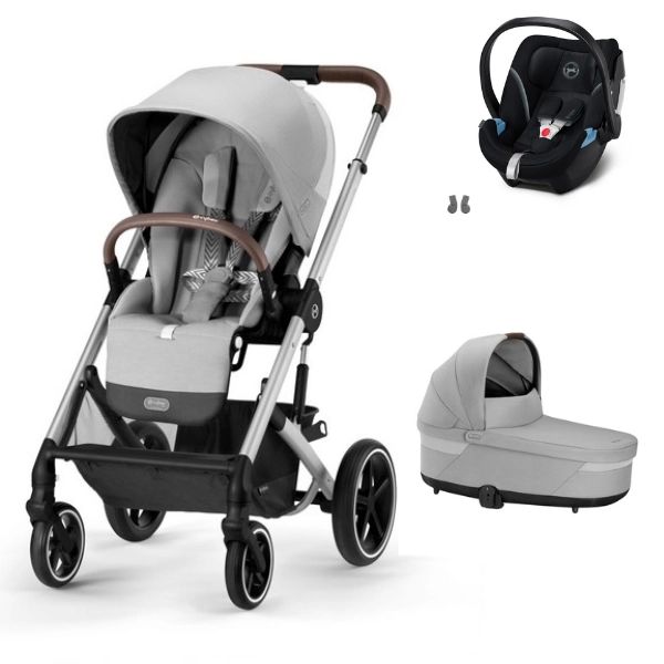 Poussette Cybex Balios S Lux – Châssis Silver + Nacelle – Lava Grey + Coque Auto Aton 5 – Deep Black (2023)