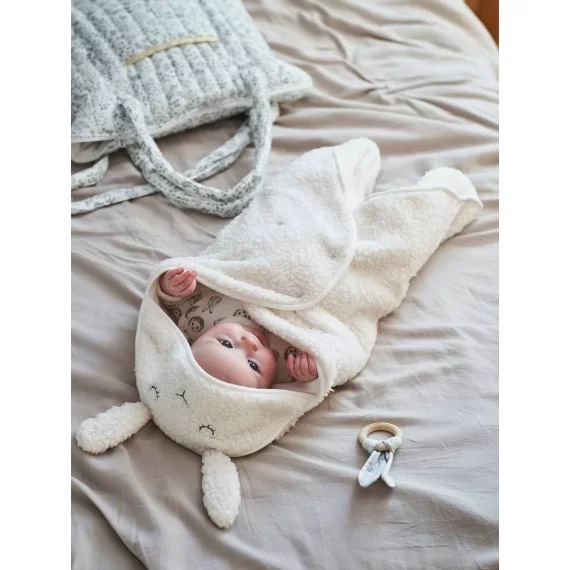 Plaid chancelière bébé en peluche, doublé jersey ivoire