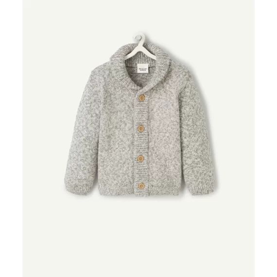 Gilet bébé garçon en tricot gris chiné avec boutons