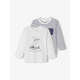 Lot de 2 T-shirts bébé motif animal et rayé BASICS lot ivoire