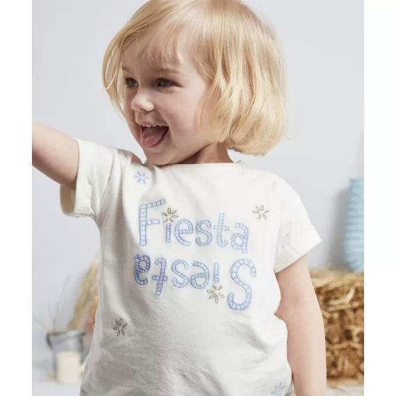 T-shirt bébé fille en coton biologique blanc avec message brodé –  – Soldes