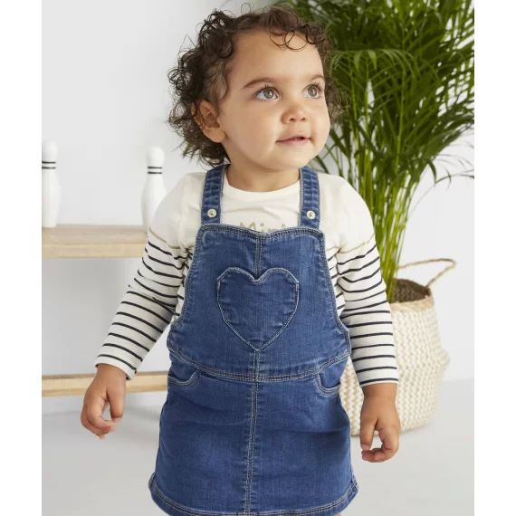 Robe style salopette en denim avec poche coeur bébé fille –  – Soldes