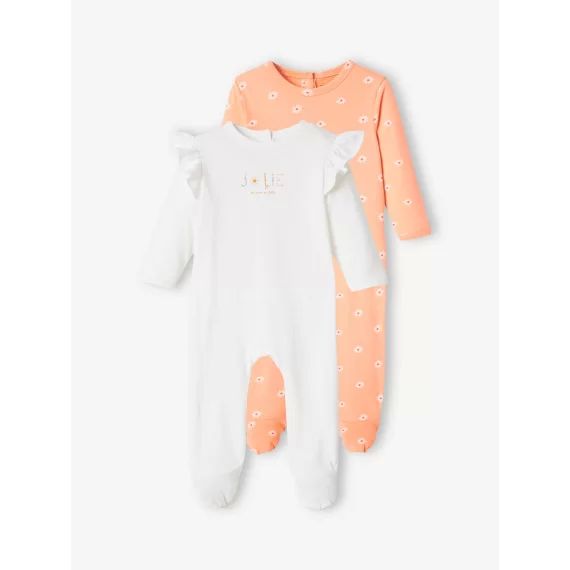 Lot de 2 dors-bien flower en jersey bébé fille pêche