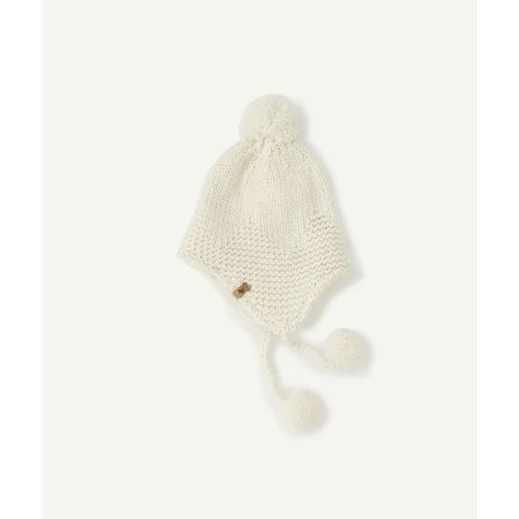 Bonnet tricot bébé fille péruvien en fibres recyclées blanc et pailleté