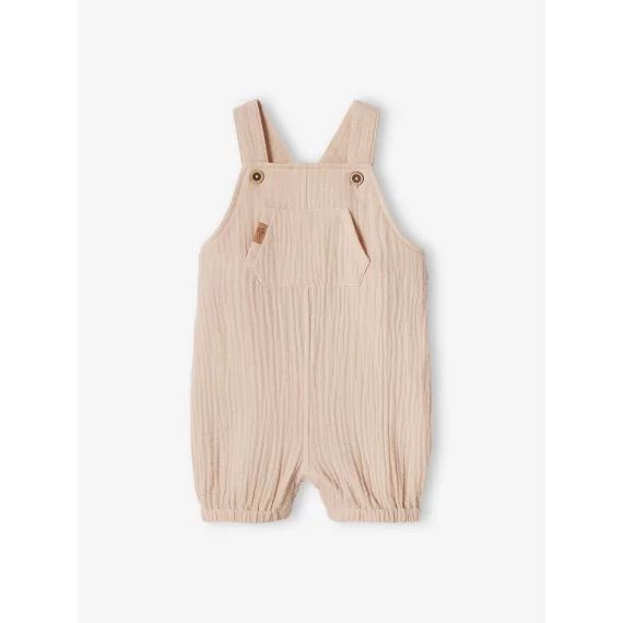 Salopette bébé naissance en gaze de coton doublée beige