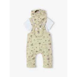 Ensemble 3 pièces naissance salopette + body + foulard vert