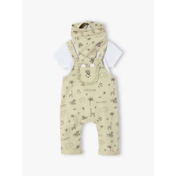 Ensemble 3 pièces naissance salopette + body + foulard vert