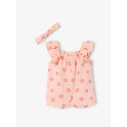 Combishort bébé en voile de coton rose pâle