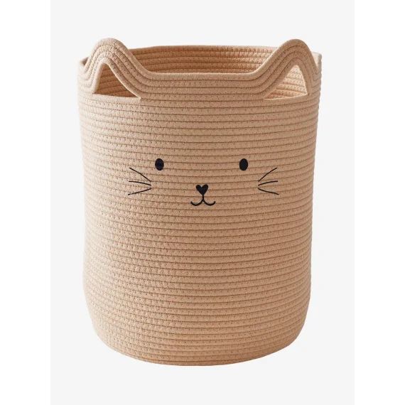 Panier rangement en corde de coton Chat beige
