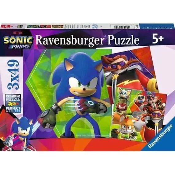 Ravensburger – 00005695 – Puzzles 3×49 p – les aventures de sonic / sonic prime blanc