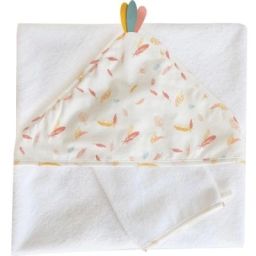 Cape de bain bordée et gant de toilette Happy (75 x 75 cm)