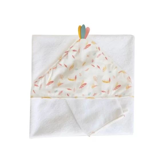 Cape de bain bordée et gant de toilette Happy (75 x 75 cm)