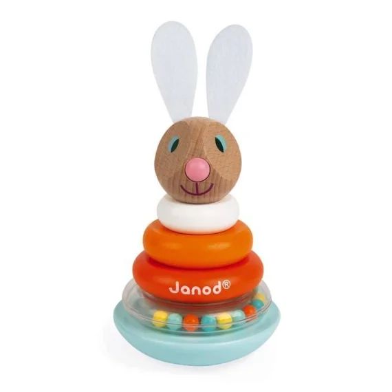 JANOD – Jouet d&rsquo;éveil – Empilable Culbuto Janod Lapin (bois) – Dès 12 Mois rouge