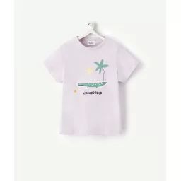 T-shirt bébé garçon mauve en coton bio avec crocodile en relief –  – Soldes