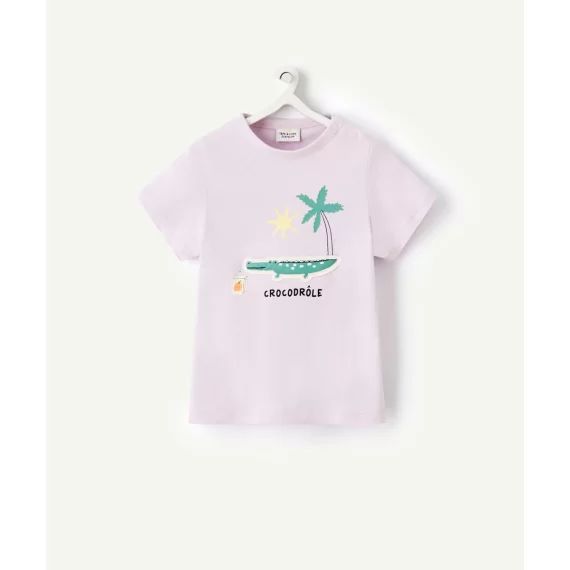 T-shirt bébé garçon mauve en coton bio avec crocodile en relief –  – Soldes