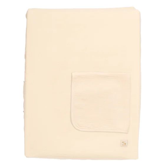 Matelas À Langer Avec Sa Housse En Double Gaze De Coton Et Sa Serviette Beige