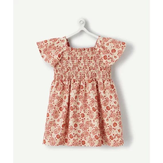 Robe bébé fille en coton avec imprimé cachemire rouge –  – Soldes