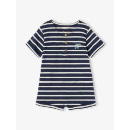 Combishort imprimé bébé rayé bleu