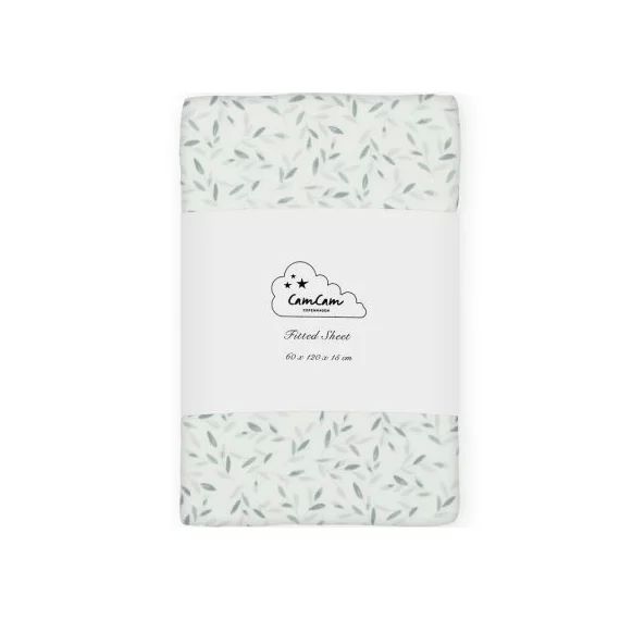 Drap housse en coton bio Green Leaves (60 x 120 cm)