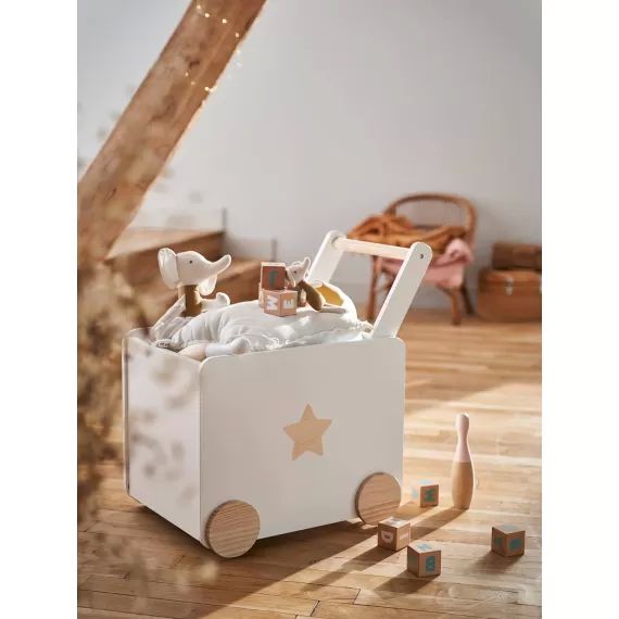 Coffre de rangement avec roulettes LIGNE GRANDE OURSE blanc / bois