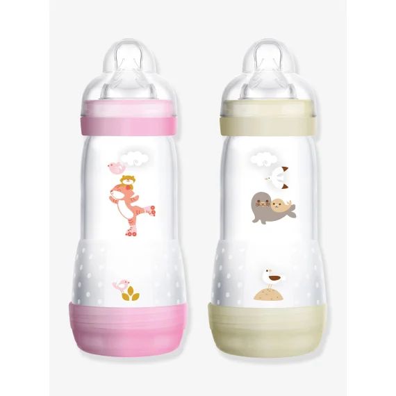 Lot De 2 Biberons 320 Ml Mam Easy Start Anti-colique Time For Love Rose + Beige