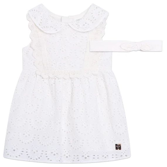 Robe et bandeau en coton uni Fille Blanc