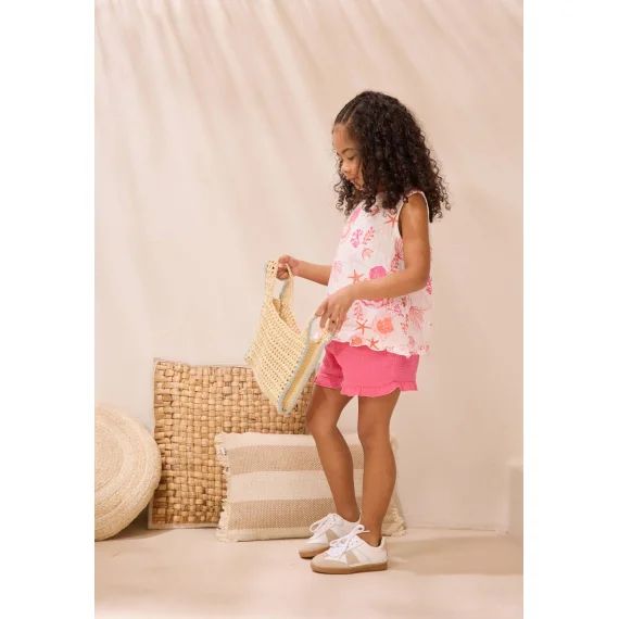 Ensemble Bébé T-shirt Et Short En Gaze De Coton Bahamas Rose