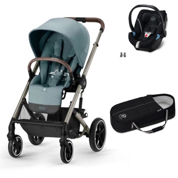 Poussette Cybex Balios S Lux – Châssis Taupe/ Sky Blue + Cocoon S – Moon Black + Coque Auto Aton 5 – Deep Black (2023)