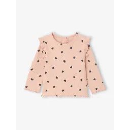 T-shirt en côtes manches volantées bébé fille rose poudré