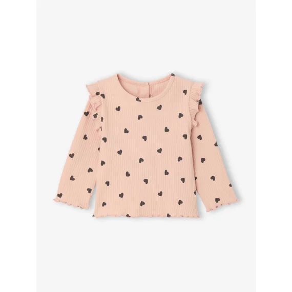 T-shirt en côtes manches volantées bébé fille rose poudré