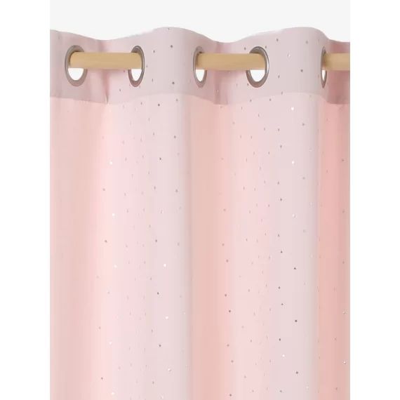 Rideau tamisant Etoiles d&rsquo;argent rose imprimé étoiles
