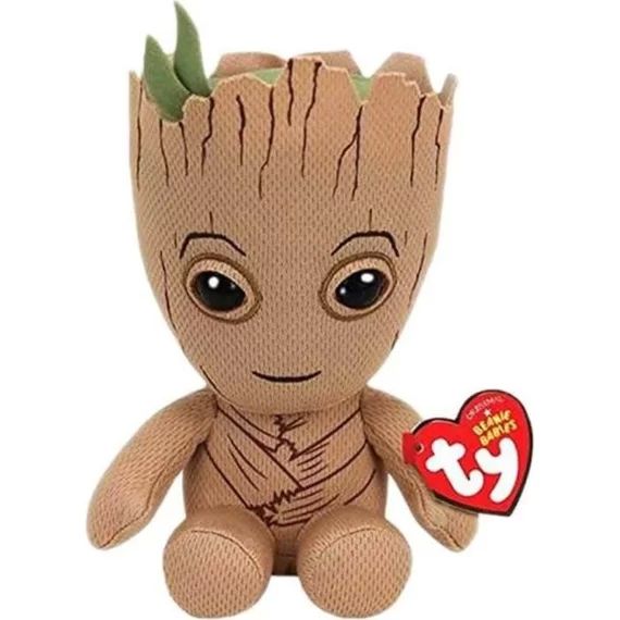 Ty – Marvel Beanie Babies – Peluche Groot 15 cm – Marron – Dès 3 Ans marron