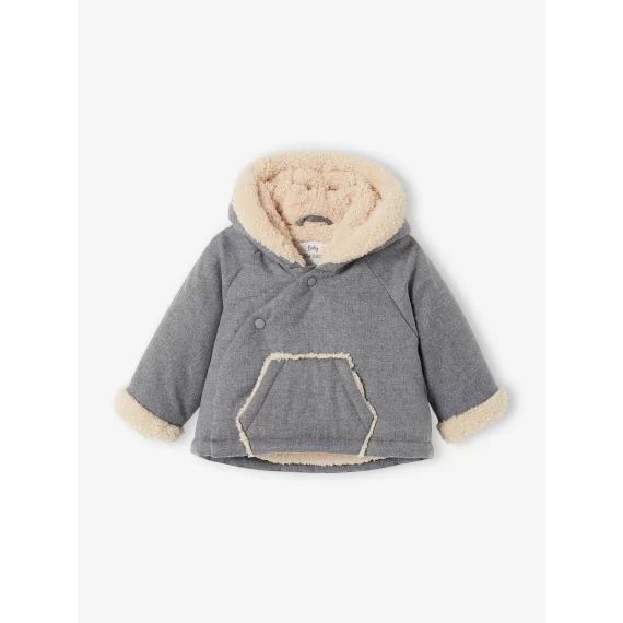 Doudoune asymétrique bébé à capuche gris chiné foncé