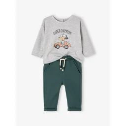Ensemble T-shirt + pantalon molleton bébé personnalisable vert sapin