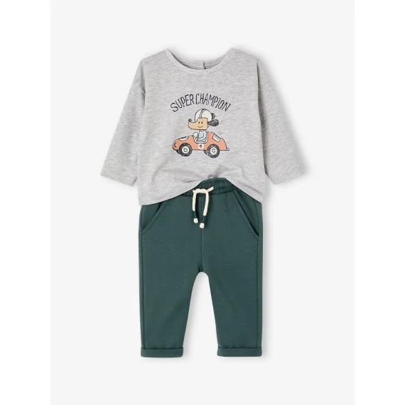 Ensemble T-shirt + pantalon molleton bébé personnalisable vert sapin