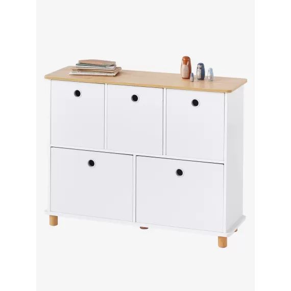 Meuble de rangement 5 bacs LIGNE PTILOU blanc/bois