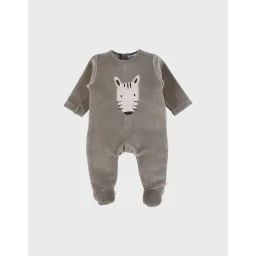 Pyjama Bébé En Velours Brodé Zèbre Vert