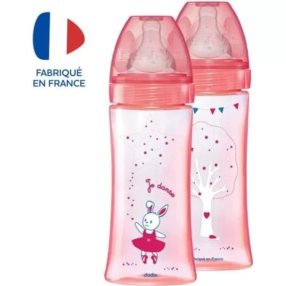 Dodie Biberon Initiation+ Anti-Coliques 3 Vitesses +6m Rose Danseuse Lot de 2 x 330ml rose
