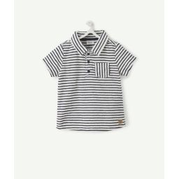 Le polo rayé bleu et blanc en éponge –  – Soldes