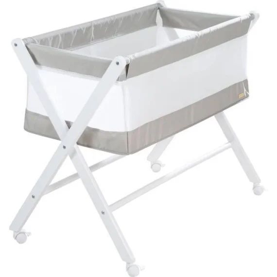 ROBA Berceau Cododo Pliable 90 x 45 en Toile et MTaille + Matelas et Roulettes à Freins – Gris/Blanc gris