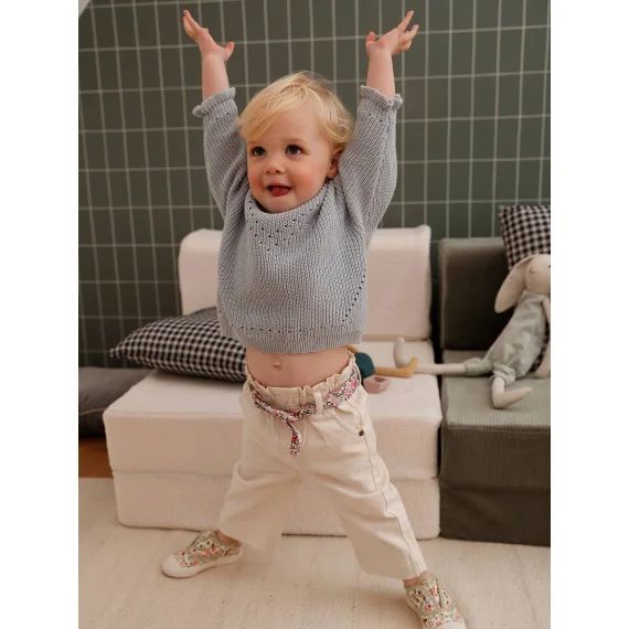 Pantalon style paperbag bébé avec ceinture à nouer écru